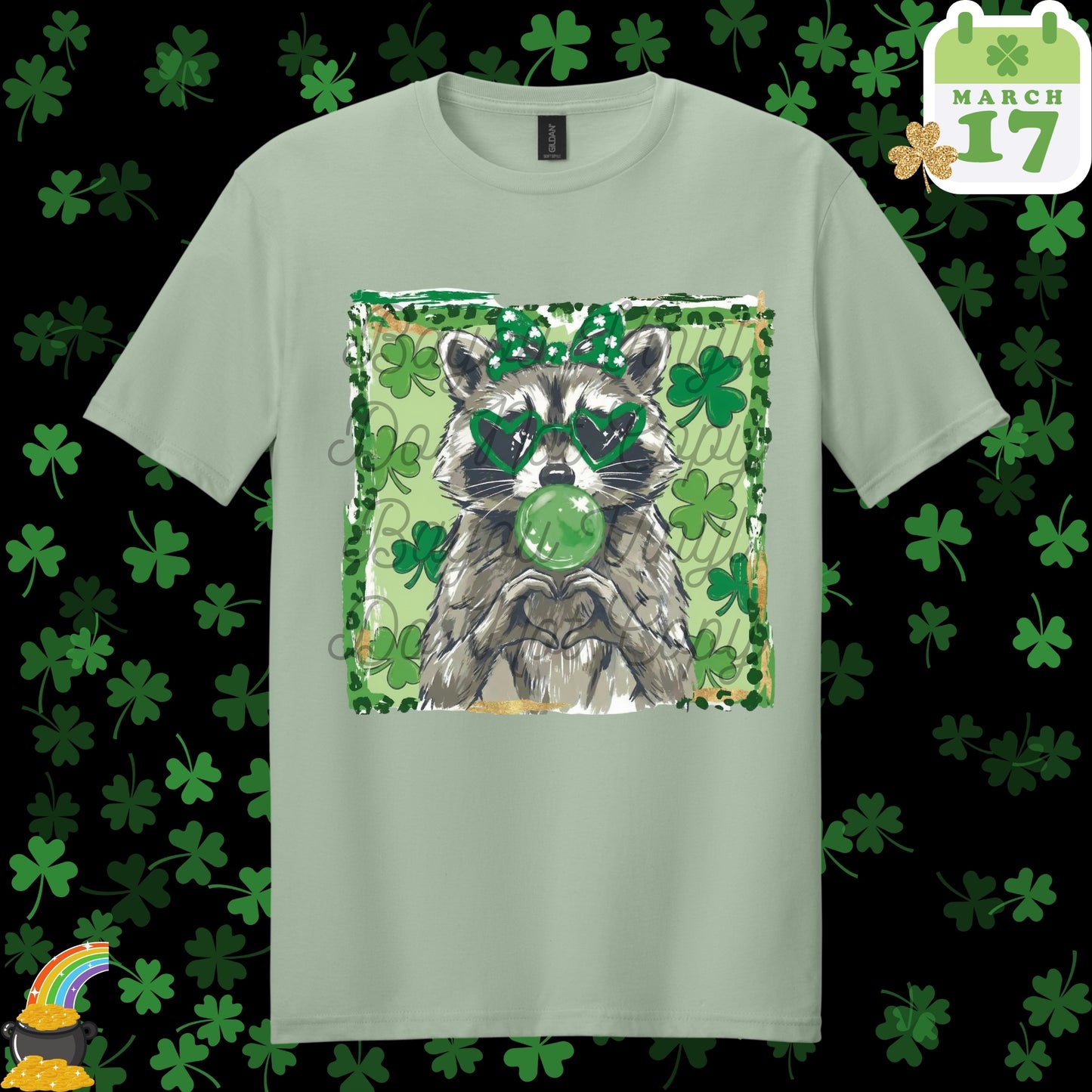St Patty's Leopard Raccoon Tee