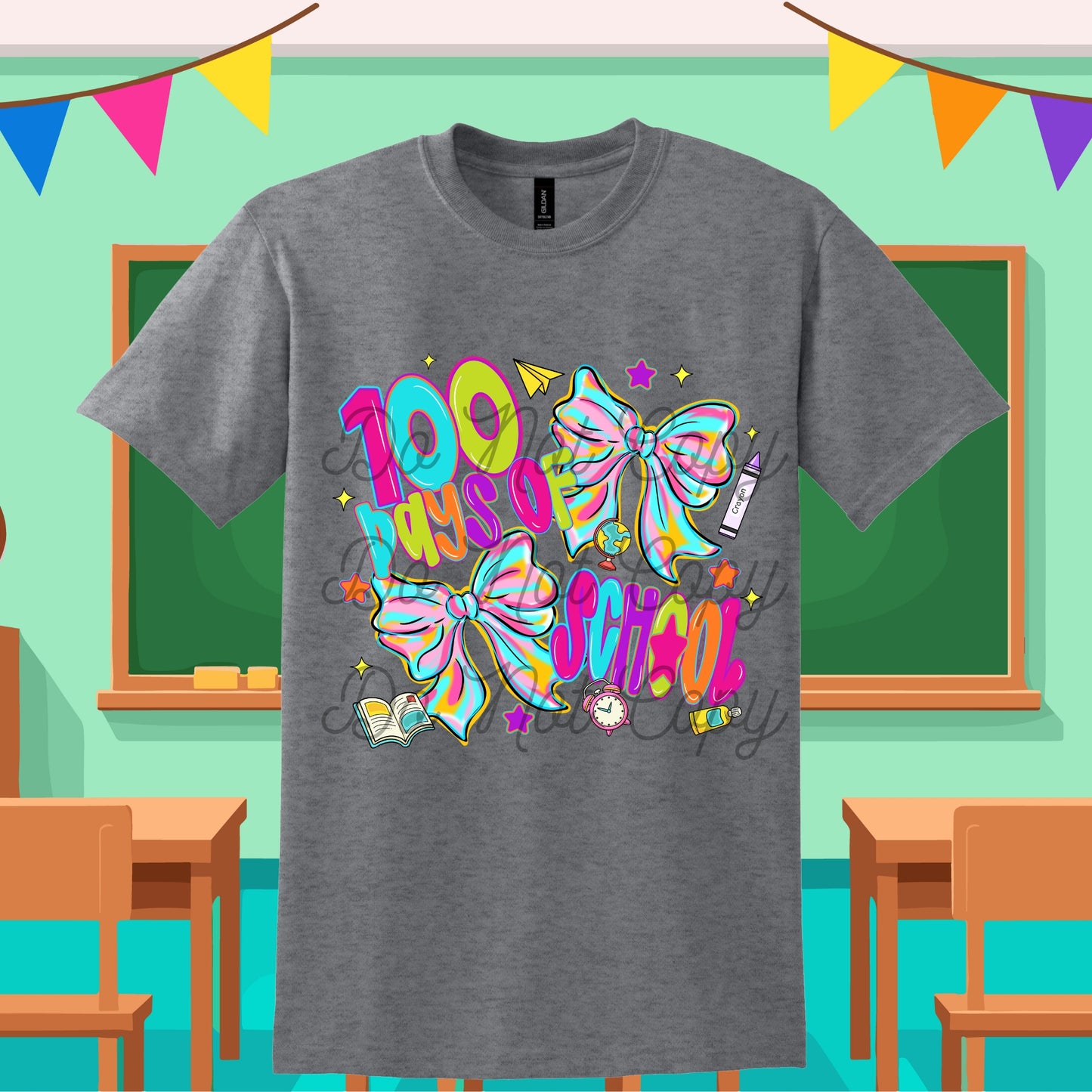 Girly Bright and Fun 100 Days of School Coquette Bow Tee