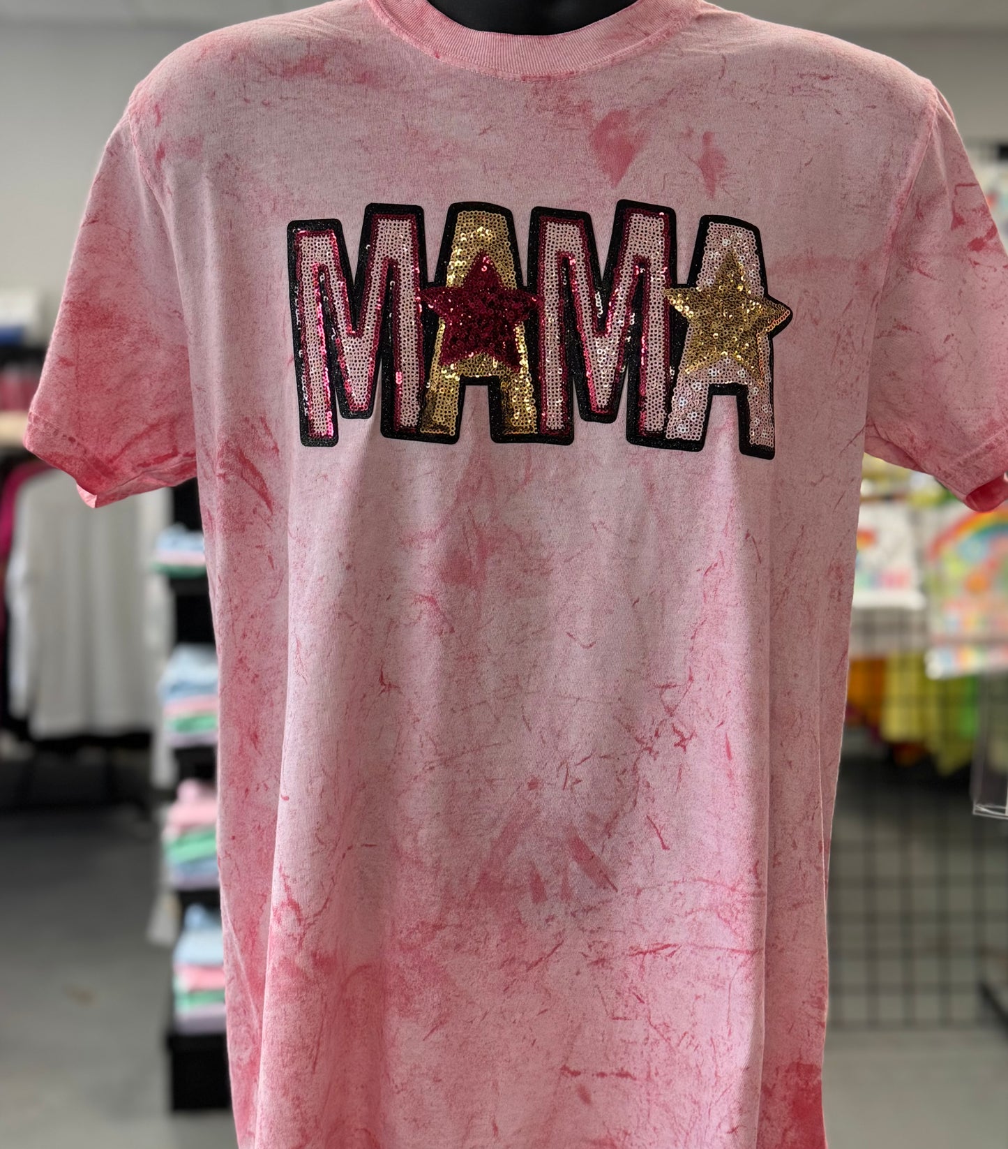 Mama Sequin Pink Tee