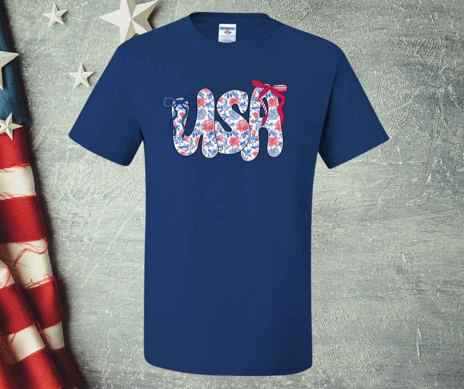 USA Coquette Light Blue Floral Graphic Tee