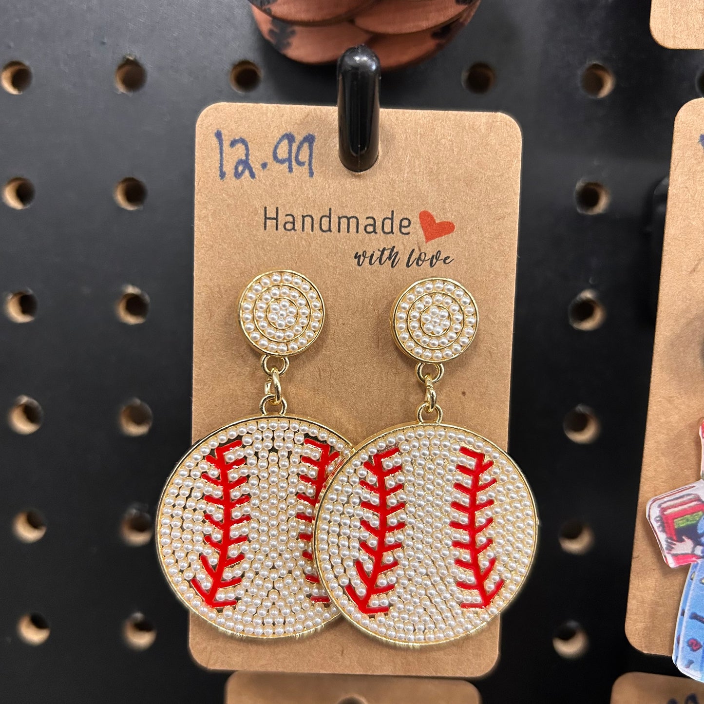 Beaded baseball earrings