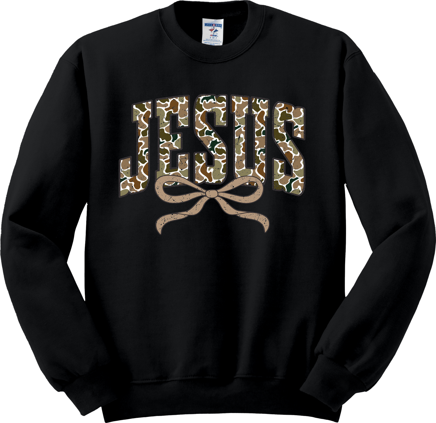 Jesus Distressed Camo Coquette Sweatshirt