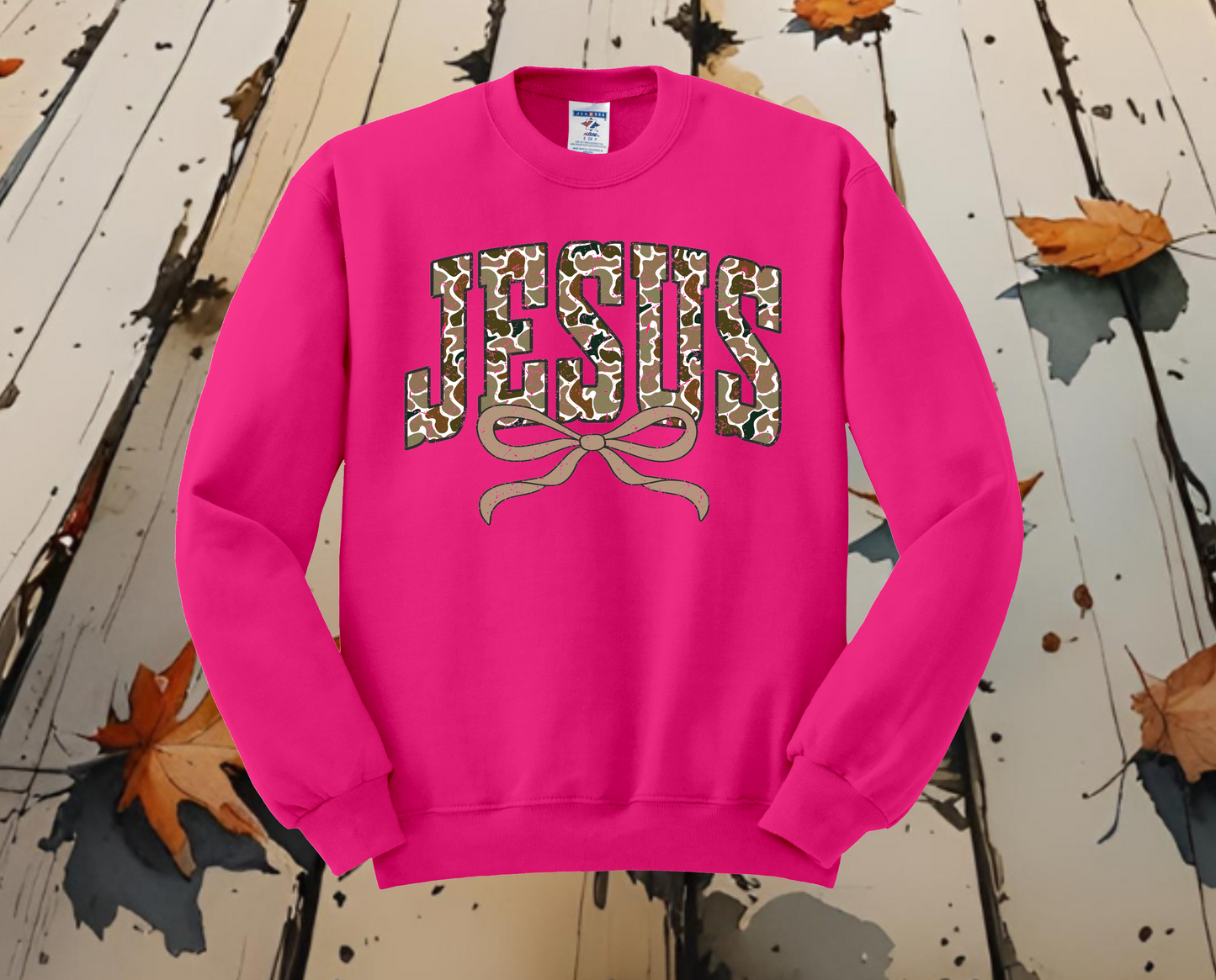 Jesus Distressed Camo Coquette Sweatshirt