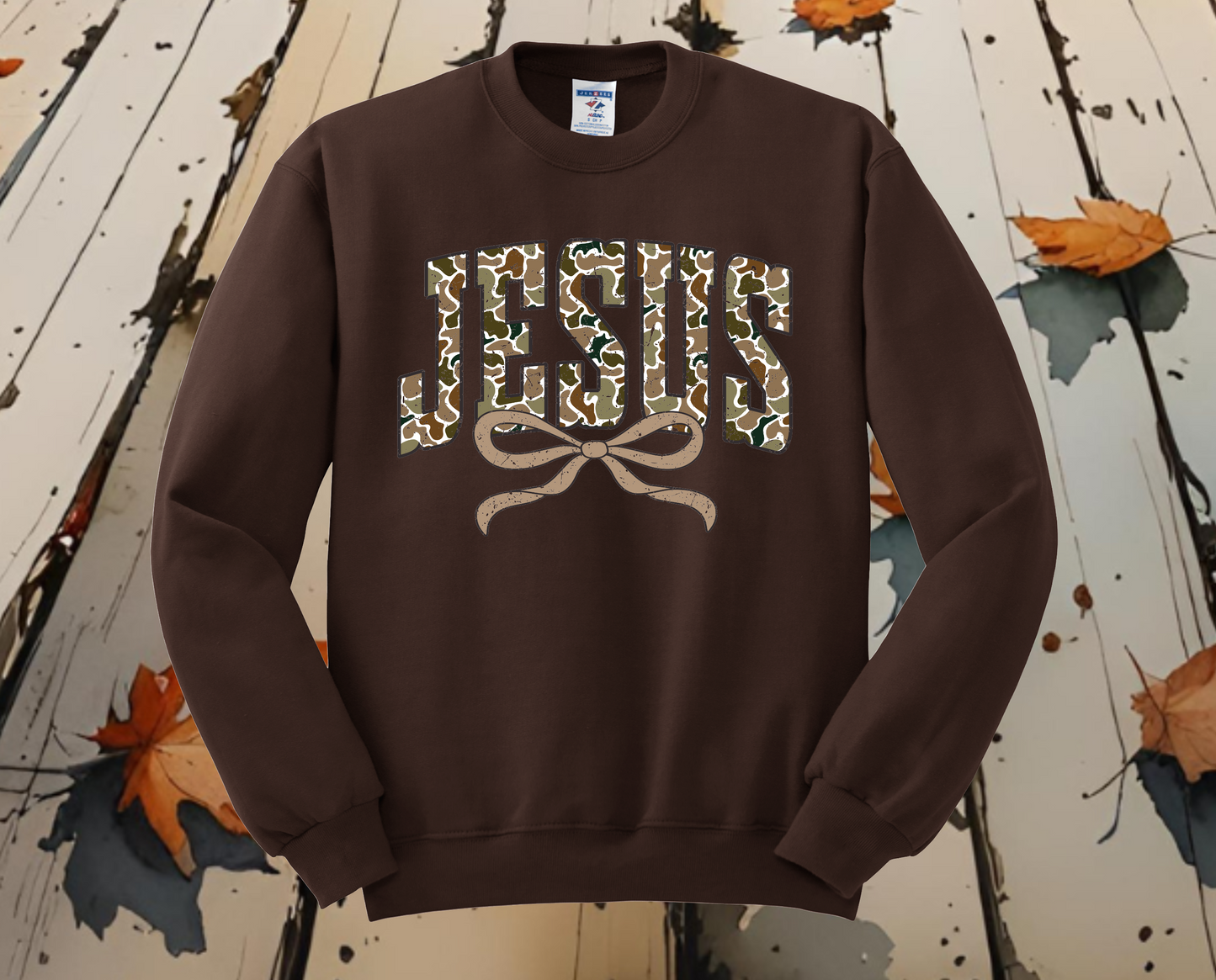 Jesus Distressed Camo Coquette Sweatshirt