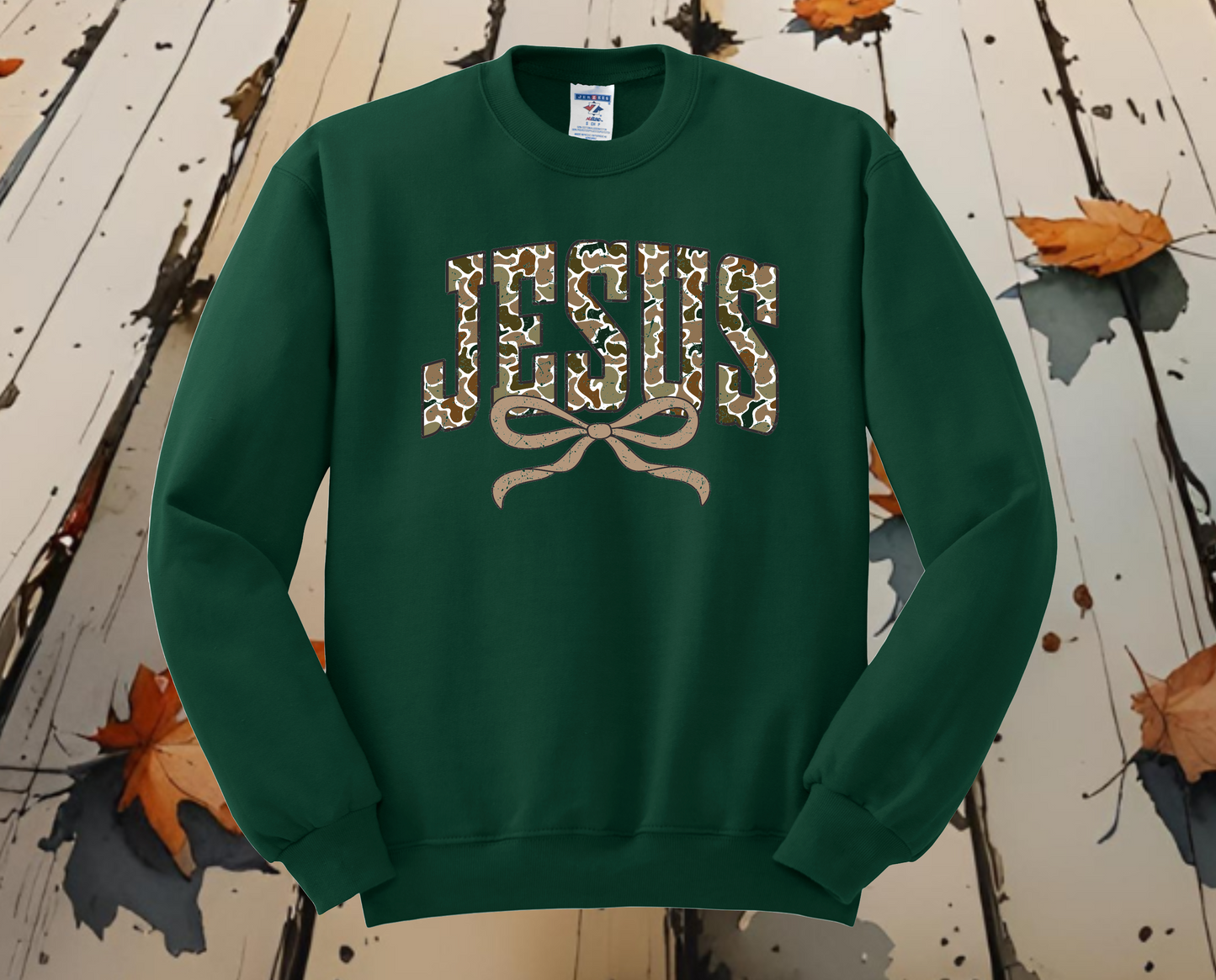 Jesus Distressed Camo Coquette Sweatshirt