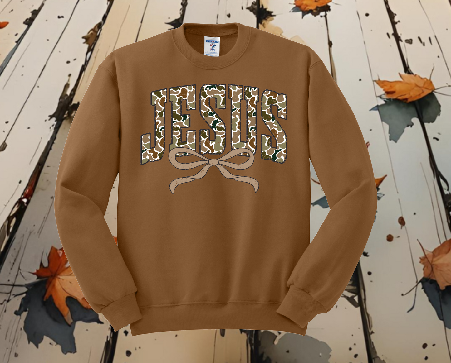 Jesus Distressed Camo Coquette Sweatshirt