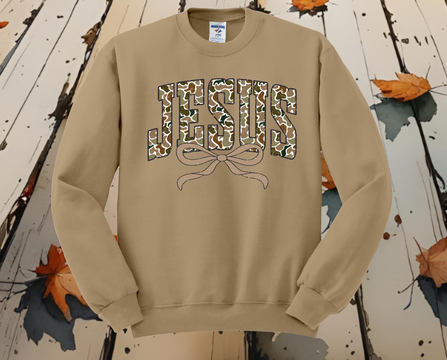 Jesus Distressed Camo Coquette Sweatshirt