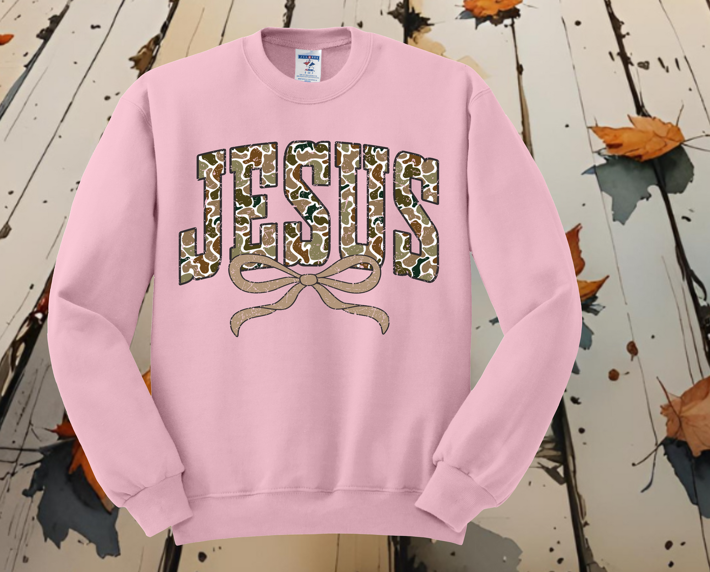 Jesus Distressed Camo Coquette Sweatshirt