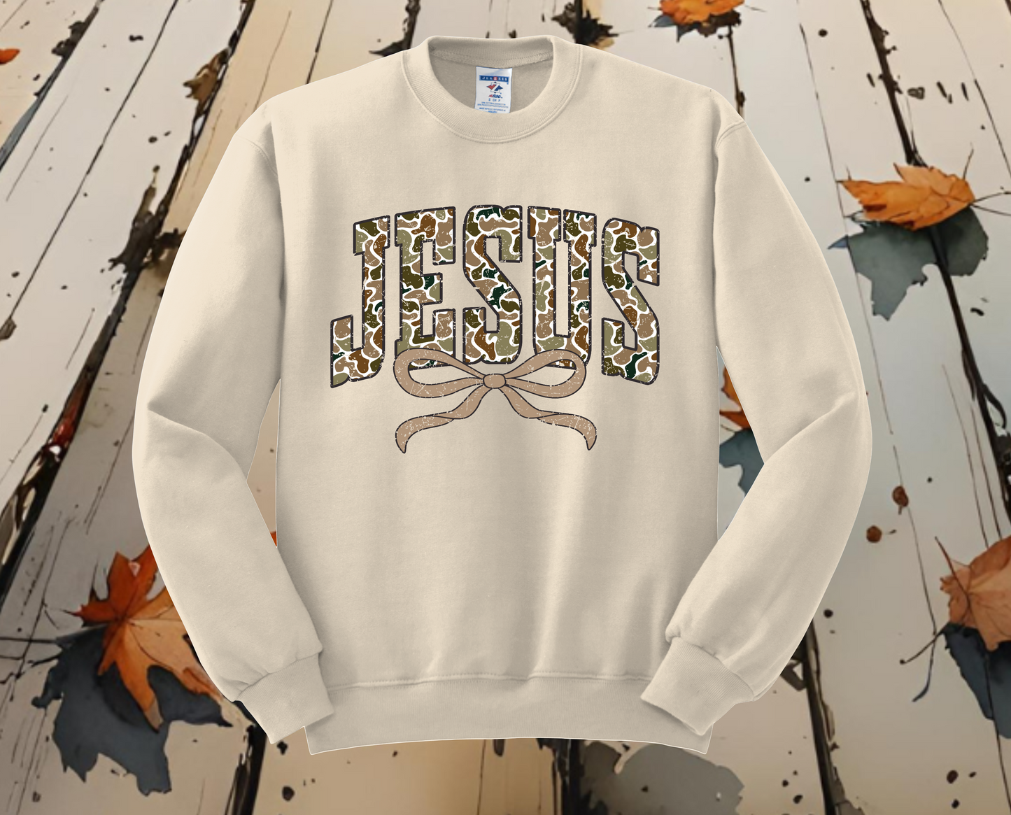 Jesus Distressed Camo Coquette Sweatshirt