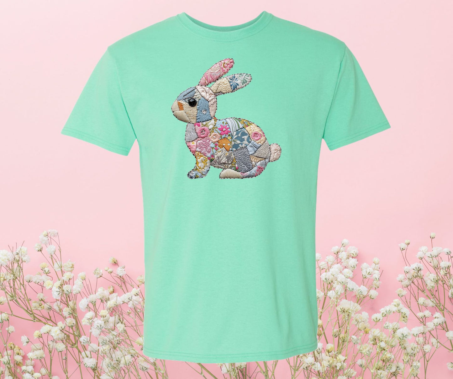 Faux Quilted Patchwork Bunny Graphic Tee