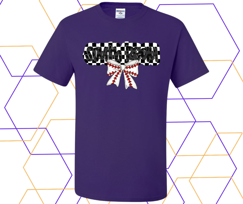 South Beau Checkered Baseball Coquette Bow Graphic Tee