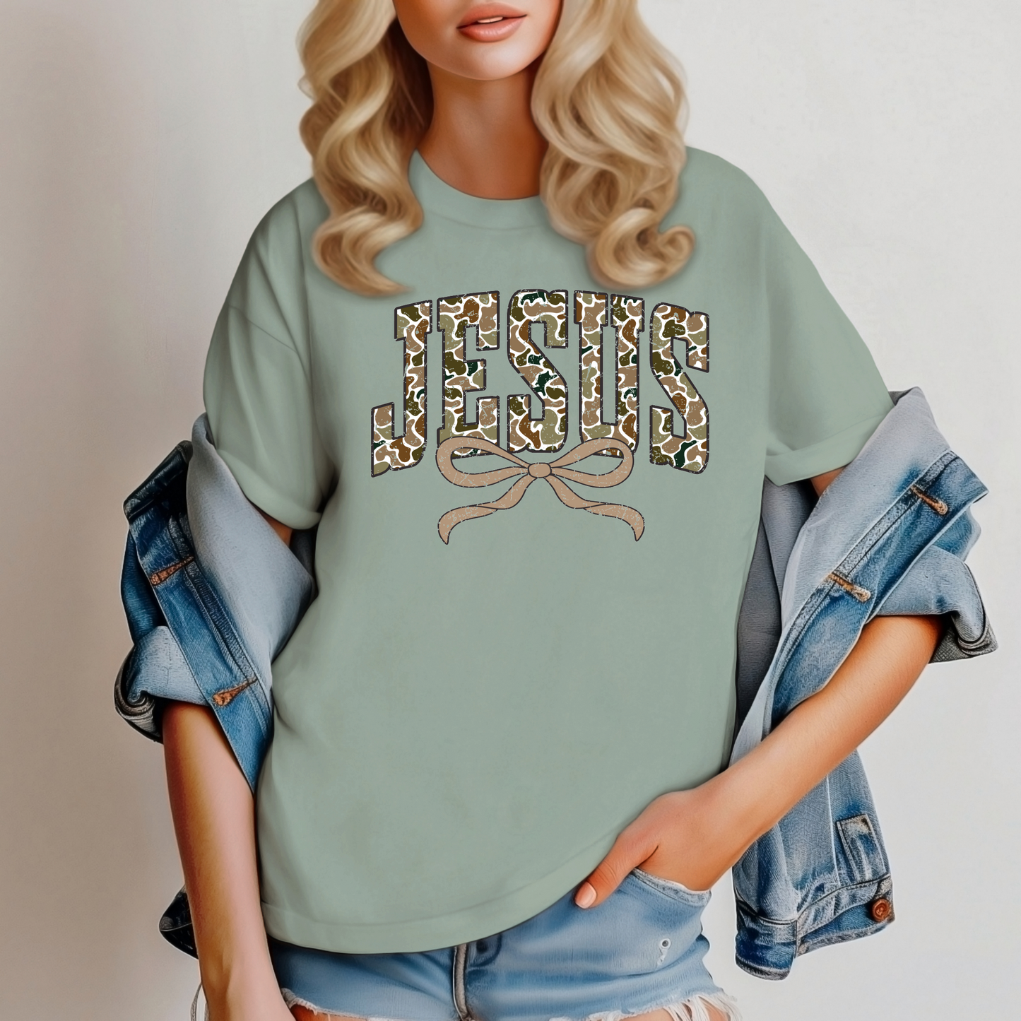 Jesus Distressed Camo Coquette