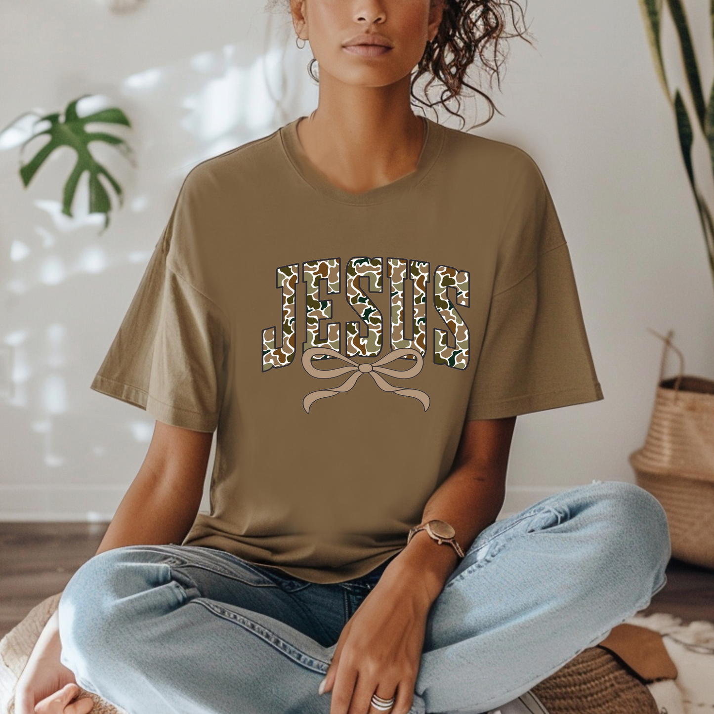 Jesus Distressed Camo Coquette