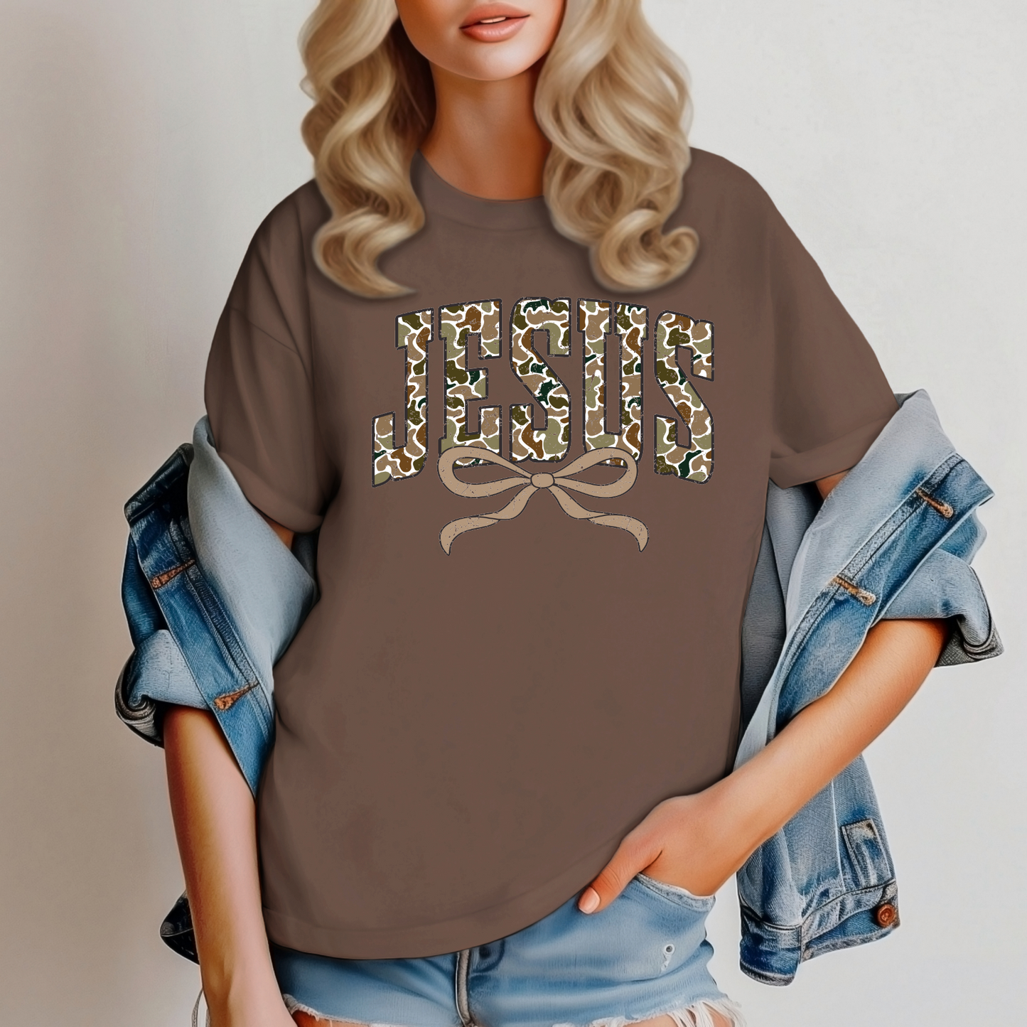 Jesus Distressed Camo Coquette