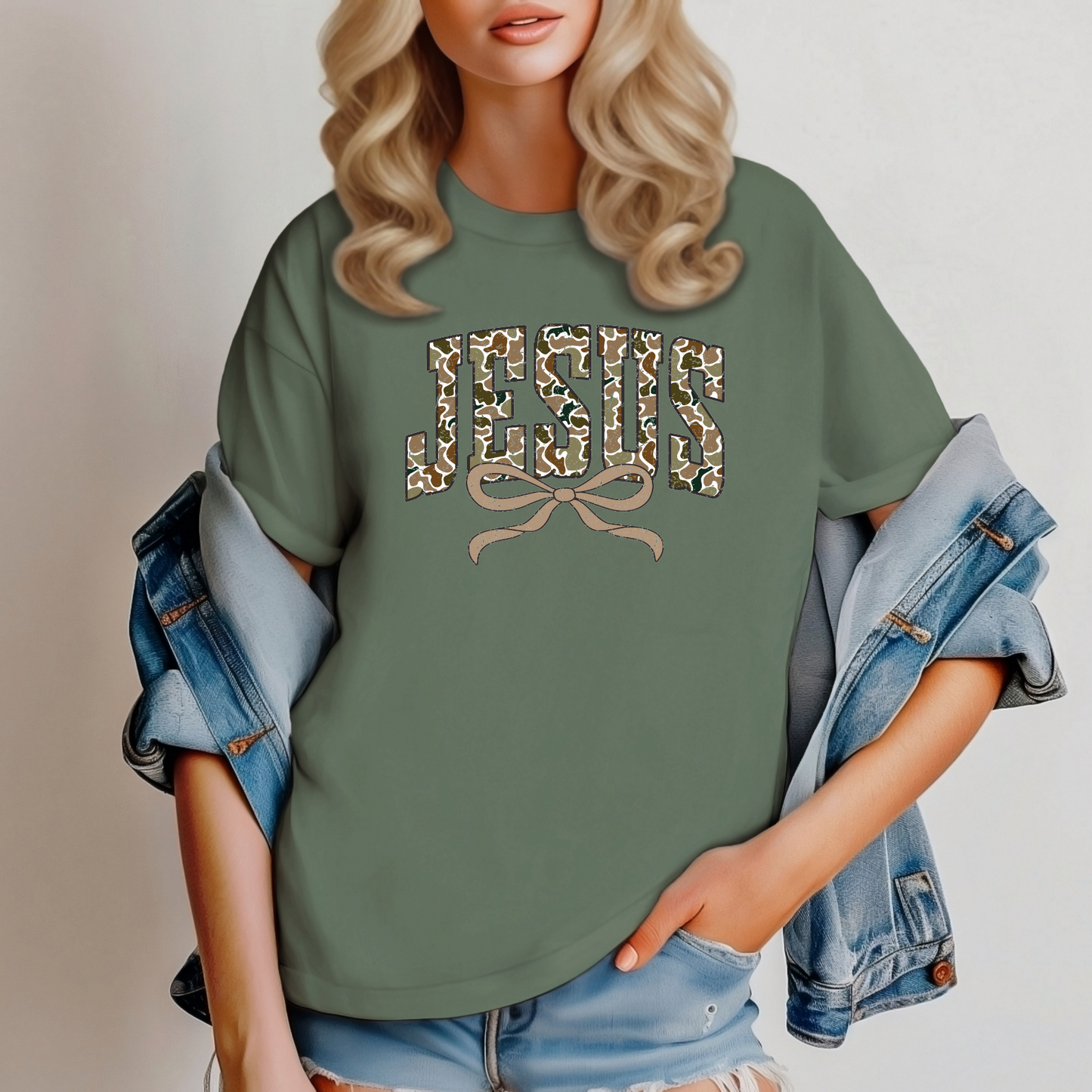 Jesus Distressed Camo Coquette