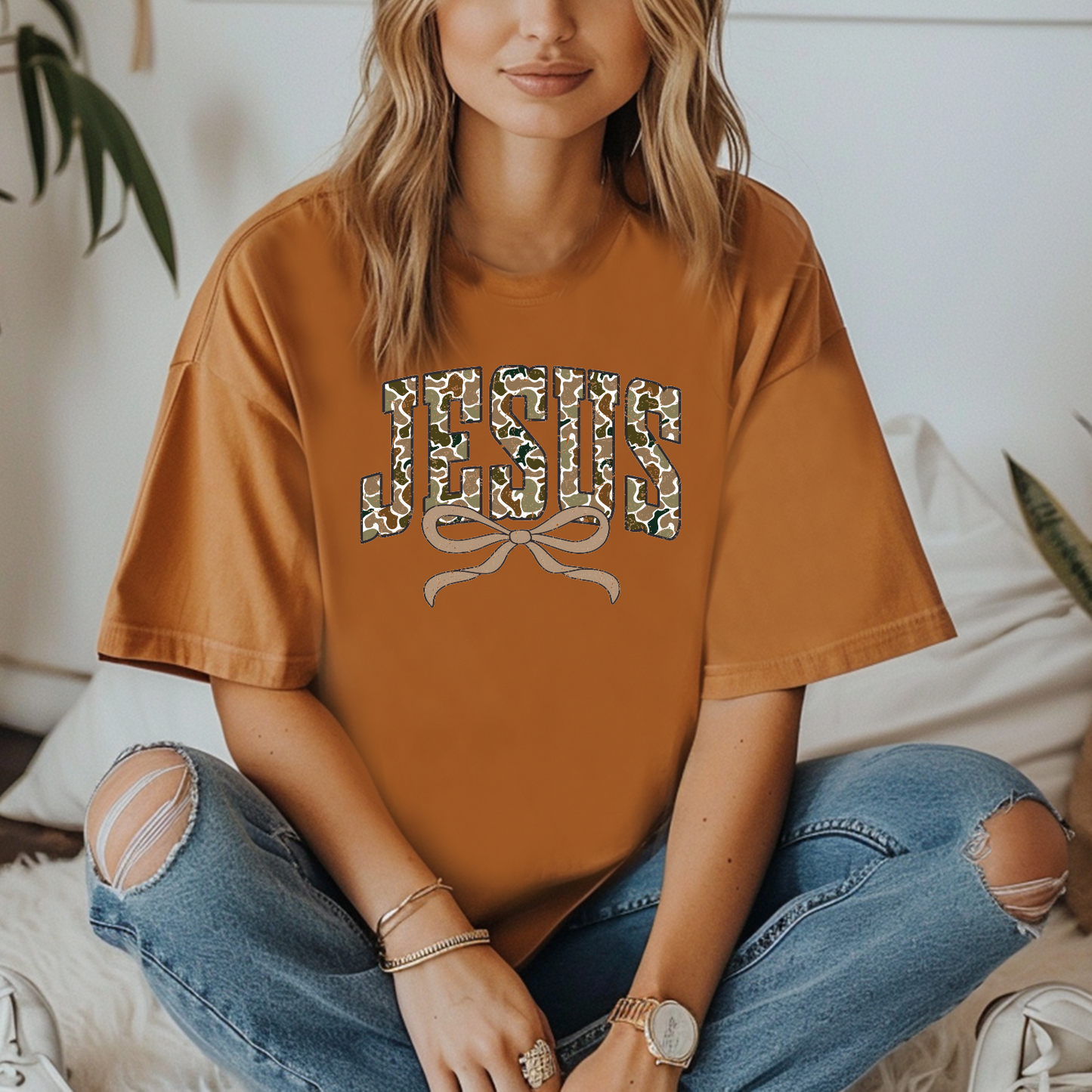 Jesus Distressed Camo Coquette