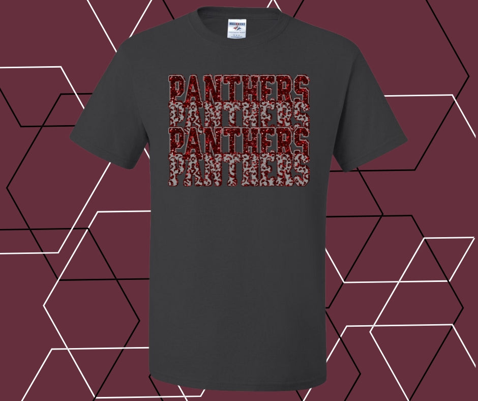 Panther Faux Glitter Stacked Maroon Graphic Tee
