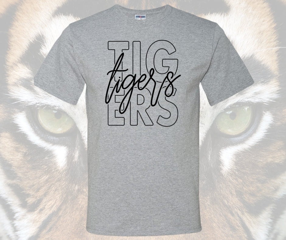 Tigers Outline Block Graphic Tee