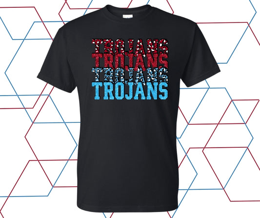 Trojans Faux Glitter Stacked Graphic Tee