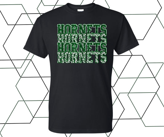 Hornets Stacked Faux Glitter Graphic Tee