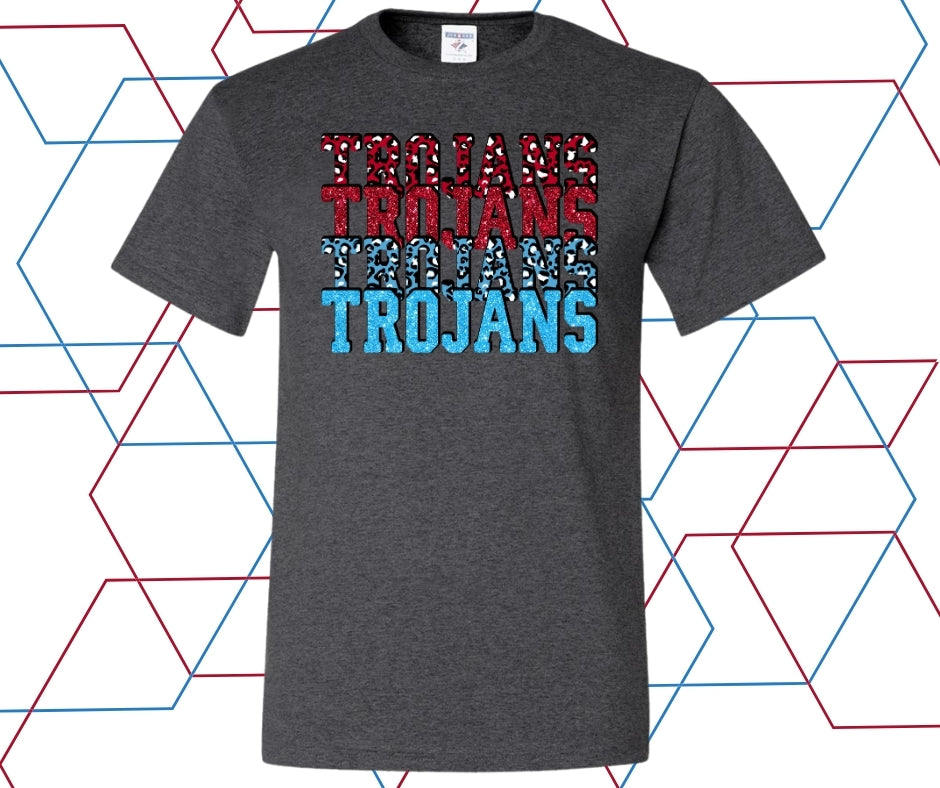 Trojans Faux Glitter Stacked Graphic Tee