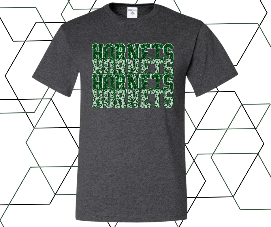 Hornets Stacked Faux Glitter Graphic Tee