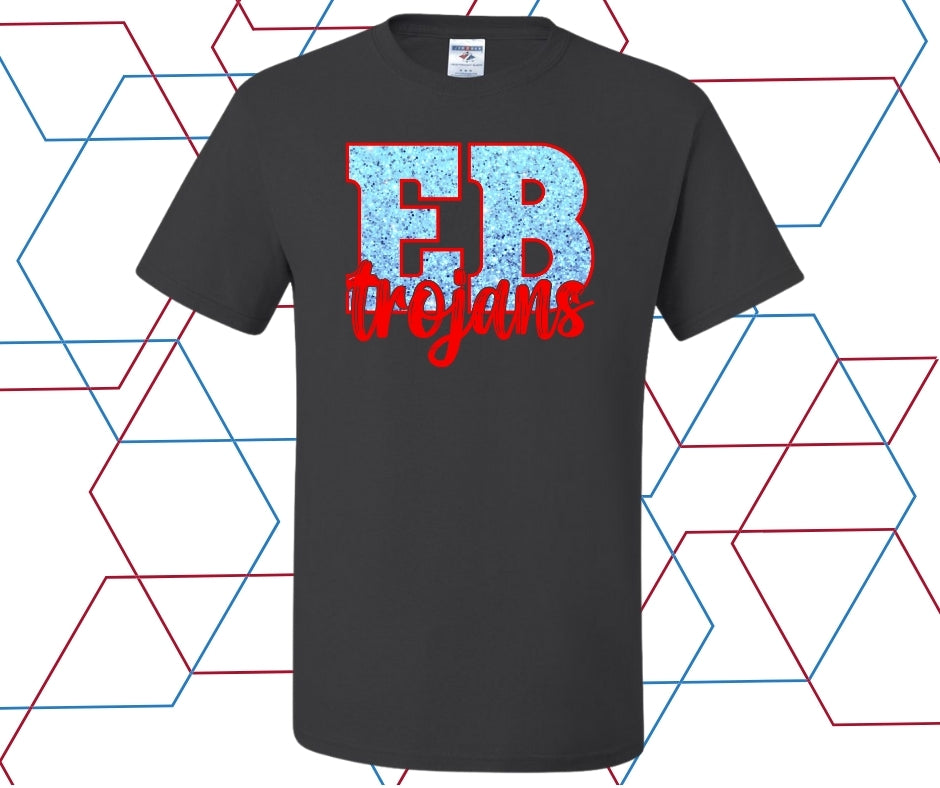 EB Trojans Faux Glitter Block Graphic Tee