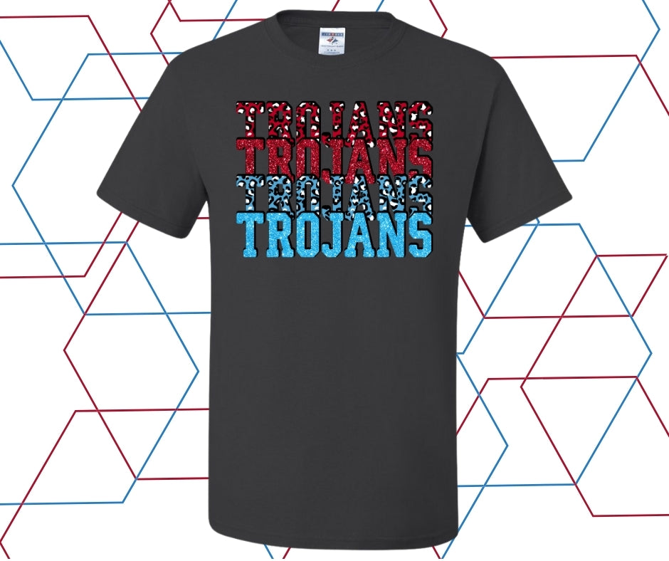 Trojans Faux Glitter Stacked Graphic Tee