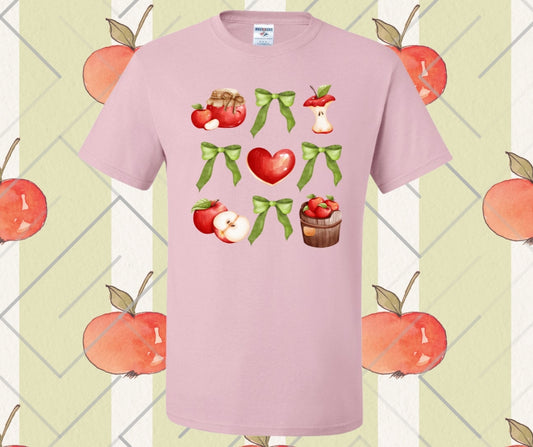 Green Bow Apple Collage Graphic Tee