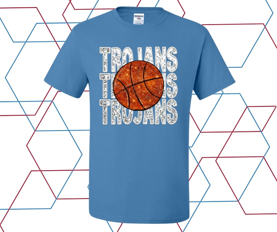 Trojans Faux Sequin Basketball Graphic Tee