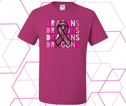 Dragons Pink Out Stacked Leopard Ribbon Graphic Tee