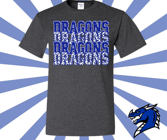 Dragons Stacked Faux Glitter Graphic Tee