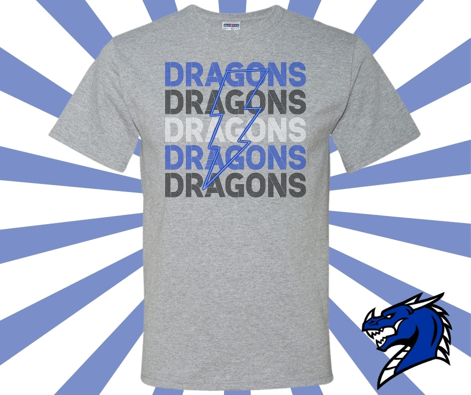 Dragons Line Drawing Stacked Graphic Tee