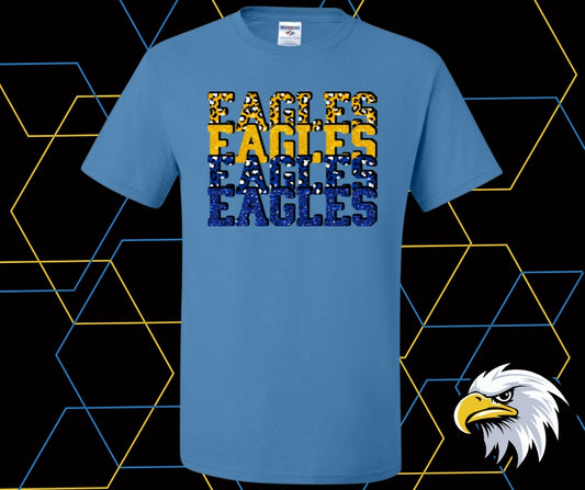 Eagles Faux Glitter Stacked Blue/Gold  Graphic Tee