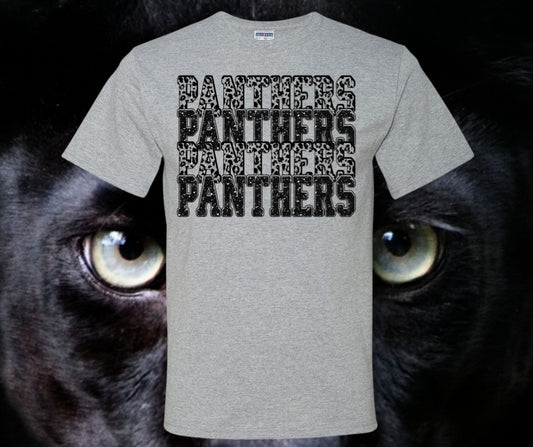 Panther Faux Glitter Stacked Black Graphic Tee