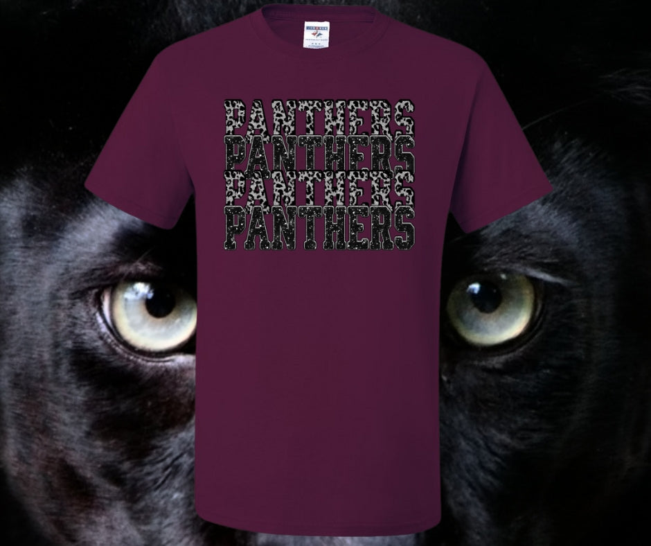 Panther Faux Glitter Stacked Black Graphic Tee