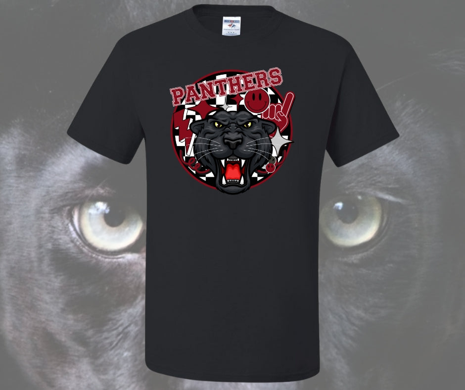 Panthers Mascot Checkered Backdrop Graphic Tee