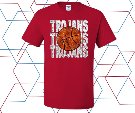 Trojans Faux Sequin Basketball Graphic Tee