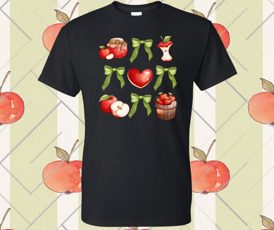Green Bow Apple Collage Graphic Tee