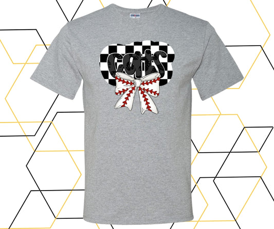 Cats Checkered Baseball Coquette Graphic Tee