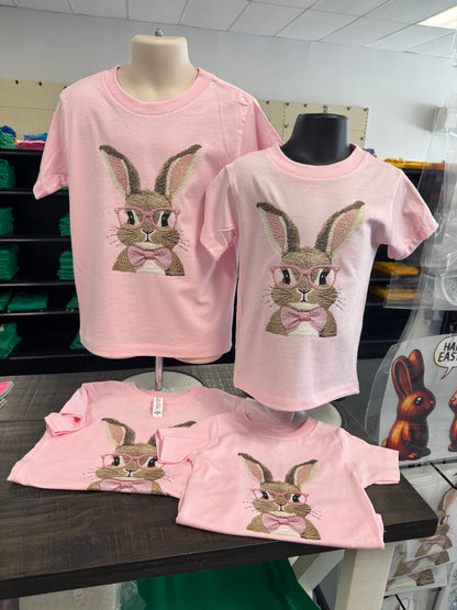 Pink Faux Embroidery Bunny