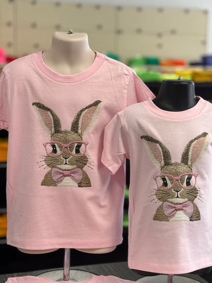 Pink Faux Embroidery Bunny