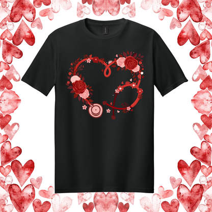 Floral Stethoscope Heart Valentine's Day Tee