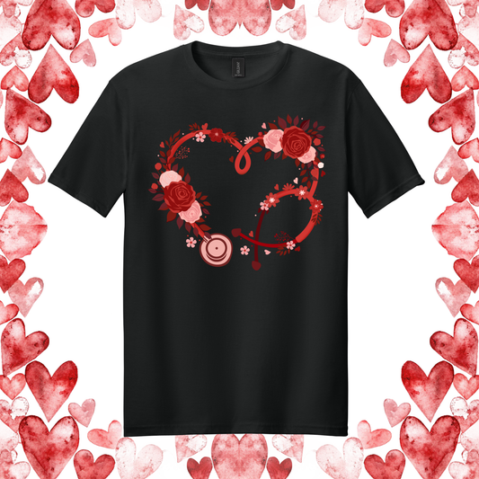Floral Stethoscope Heart Valentine's Day Tee