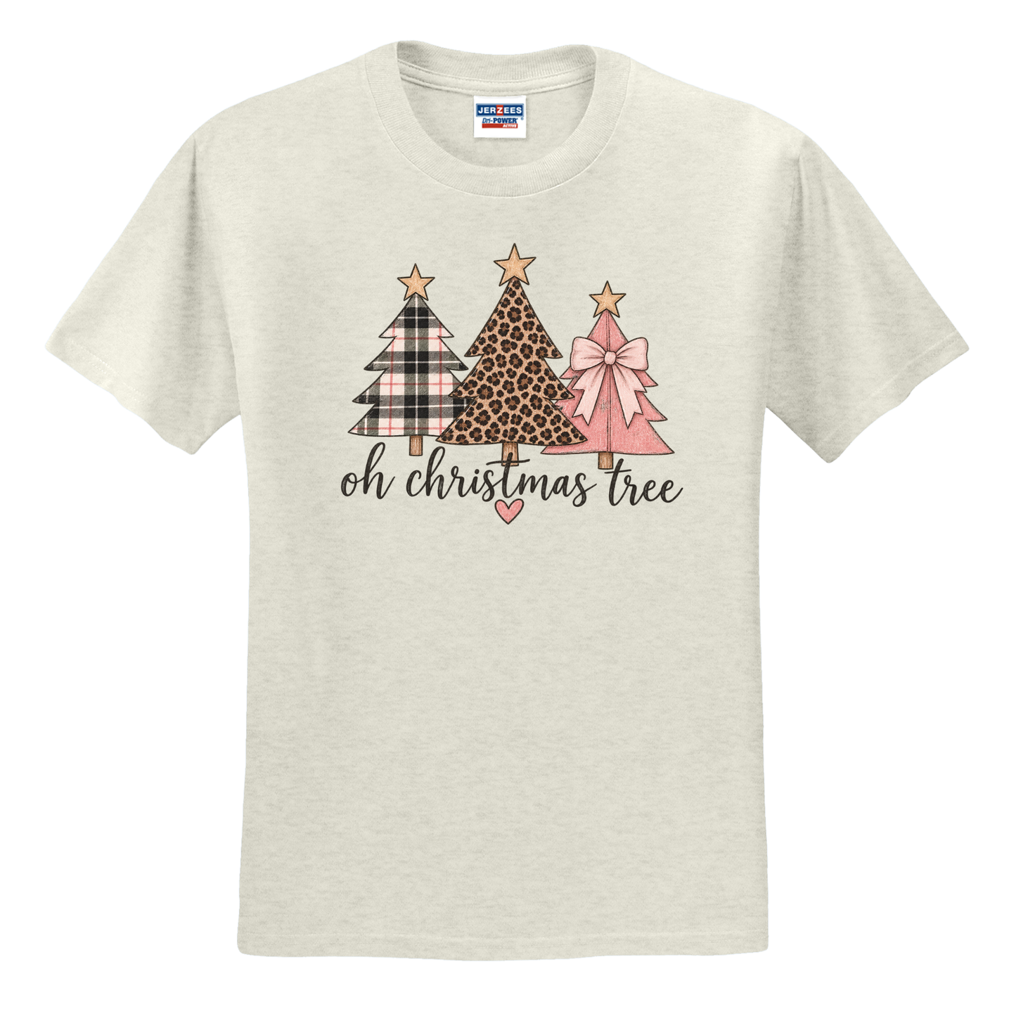 Oh Christmas Tree – Plaid, Leopard & Pink Bow Christmas Tee