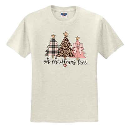 Oh Christmas Tree – Plaid, Leopard & Pink Bow Christmas Tee