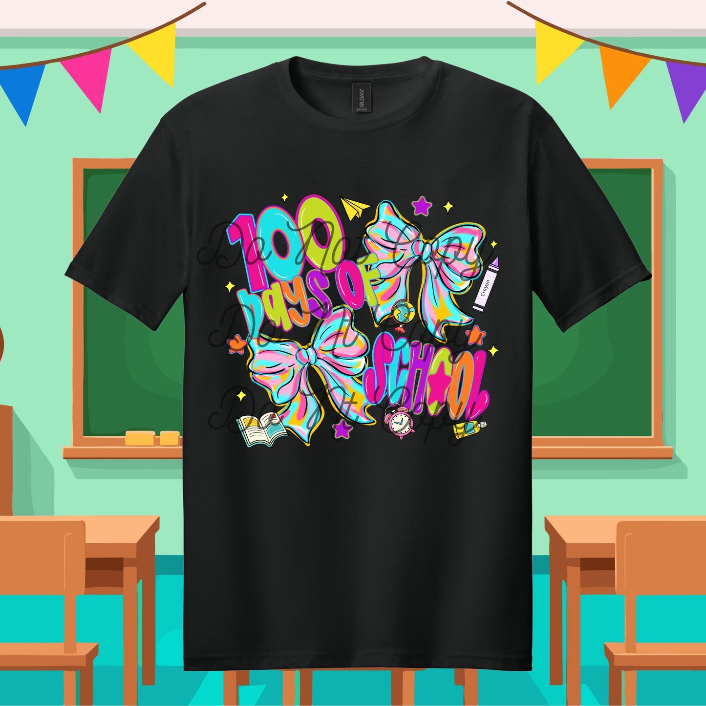 Girly Bright and Fun 100 Days of School Coquette Bow Tee