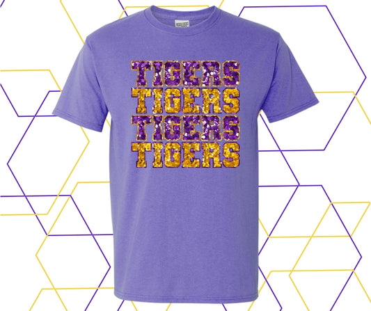 Tigers Faux Glitter Stack Graphic Tee