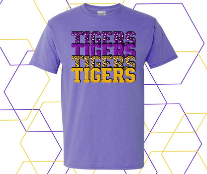 Tigers Purple/Gold Faux Glitter Stacked Graphic Tee