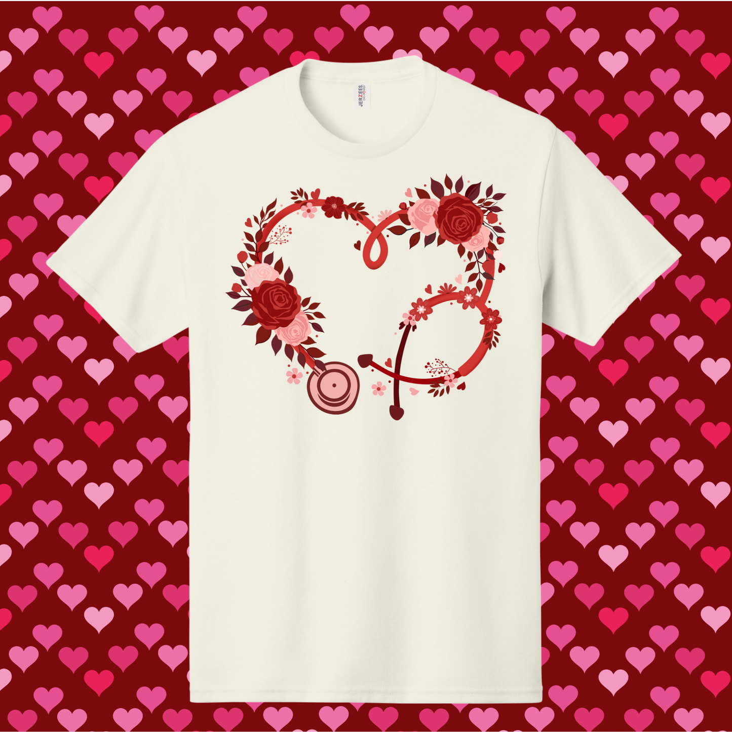 Floral Stethoscope Heart Valentine's Day Tee